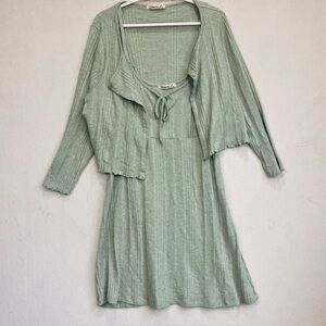 Liberty Love Sage Green Ribbed Knit Dress with Matching Cardigan